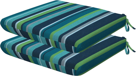 Honeycomb Outdoor Set of 2 Seat Pads, 18 x 17.5, Stripe Poolside Universal Chair Cushions for Patio Furniture