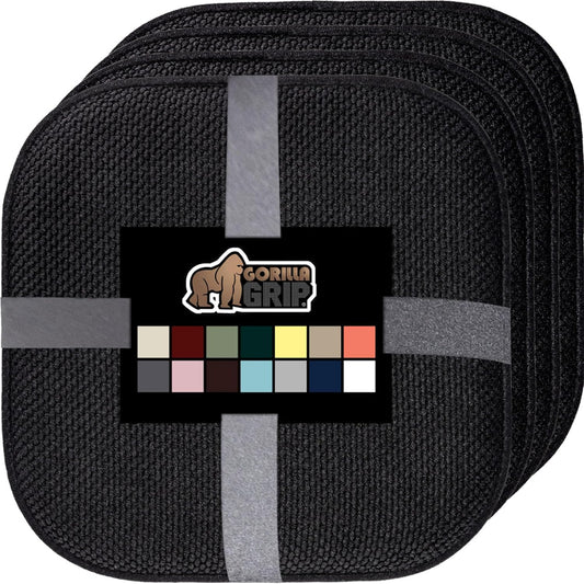 GORILLA GRIP Slip Resistant Chair Cushions, No Ties Required, Memory Foam Pads for Dining Room, Kitchen Table, Office, Rocking Chairs, Plush Seat Cover Cushion Pad, Home Decor, Set of 4 16x16, Black