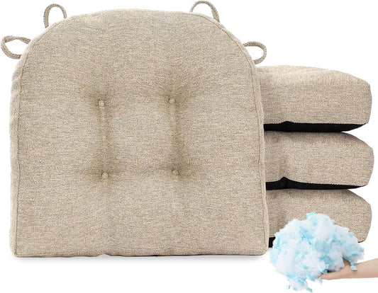 Tromlycs Chair Cushions for Dining Chairs Kitchen Seat Cushions Room Set of 4 Pads with Ties Indoor Non Slip Office 18 x 18 Inch, Beige