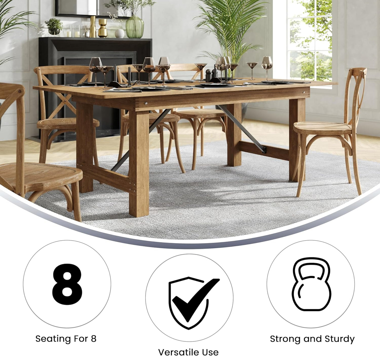 Flash Furniture Hercules Series 7' x 40" Rustic Solid Pine Folding Dining Table, Rectangular Antique Farmhouse Dining and Event Extension Table